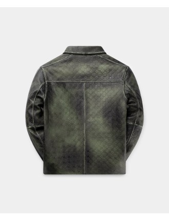 High-Quality Cardamom Green Silence Monogram Leather Jacket Fresh Release