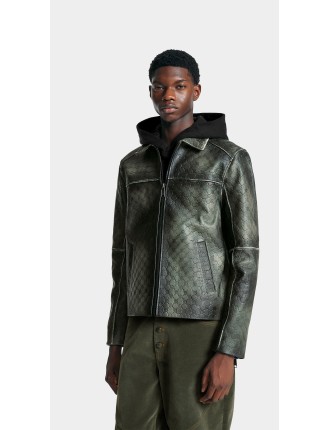 High-Quality Cardamom Green Silence Monogram Leather Jacket Fresh Release