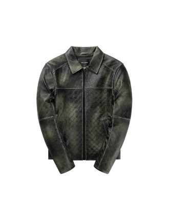 High-Quality Cardamom Green Silence Monogram Leather Jacket Fresh Release