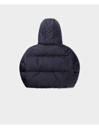 High-Quality Deep Navy Monogram Cropped Puffer Jacket