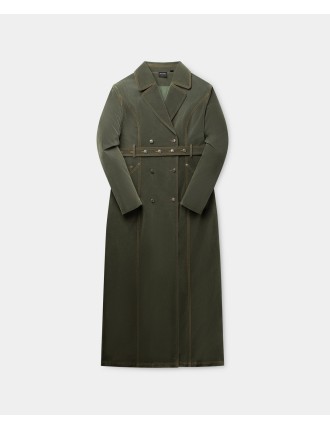 High-Quality Green Miya Velvet Trenchcoat New Release