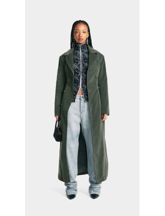 High-Quality Green Miya Velvet Trenchcoat New Release