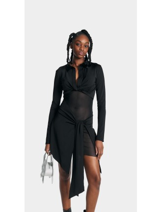 High-Quality Jet Black Tanae Mesh Dress Available for Immediate Shipping